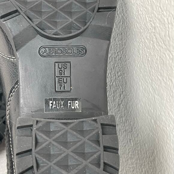 Aerosoles Faux Fur Cuff Black Chunky Ankle Boots Womens 9.5M Winter Warm Comfort - Picture 9 of 9